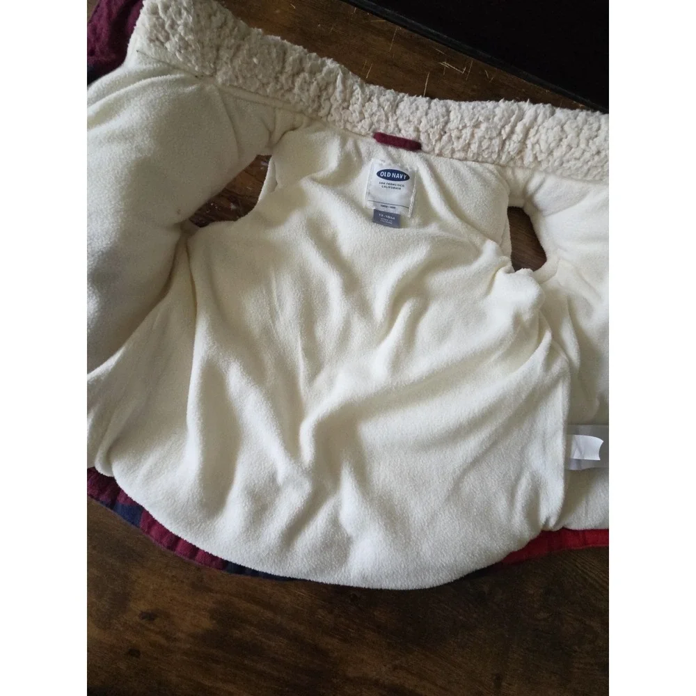 Old Navy Baby Boys Vest 12-18 Months‎ Red Buffalo Plaid Sherpa Lined Quilted